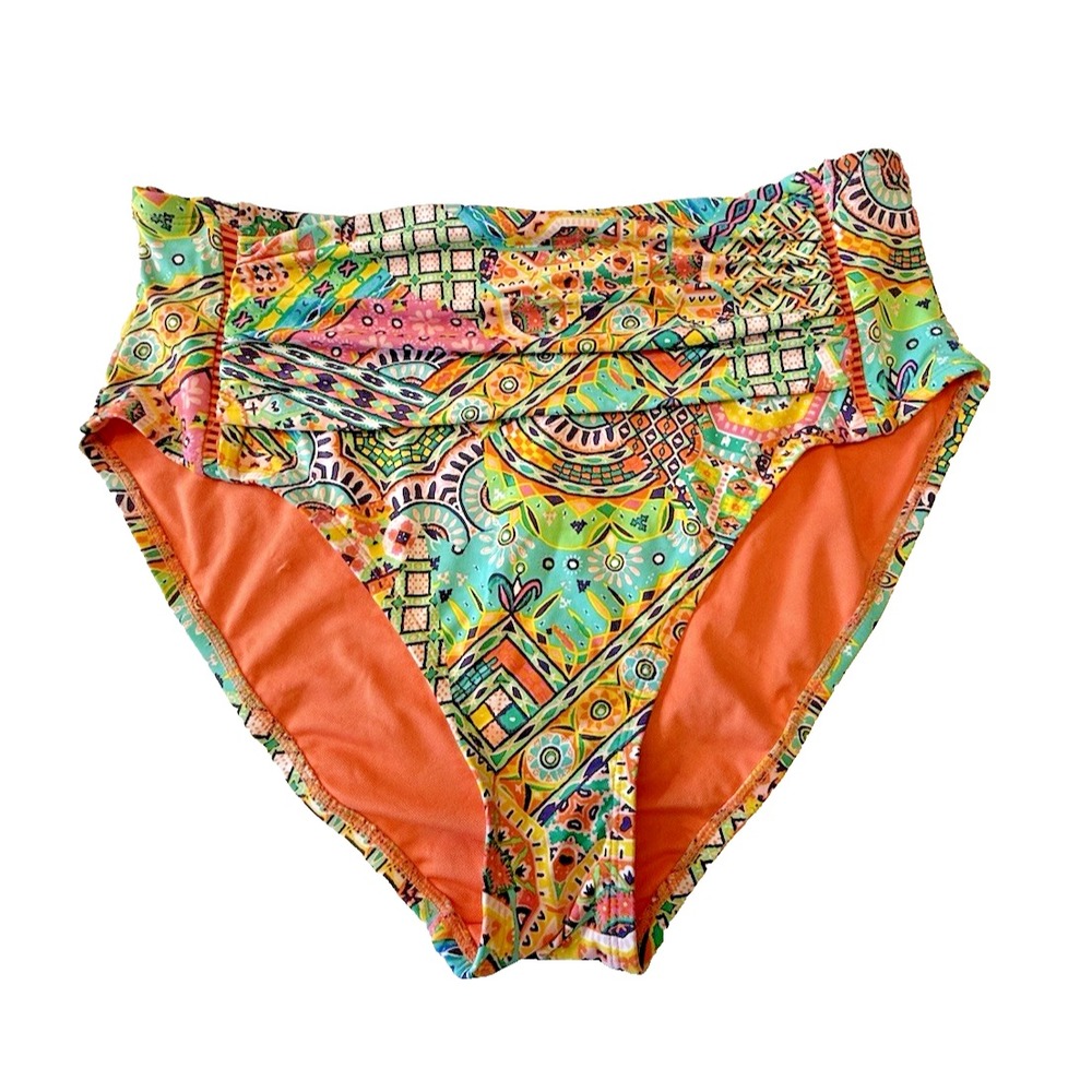 Bleu Rod Beattie‎ Women Size 14 High Waisted Bikini Bottoms Floral Preppy Retro